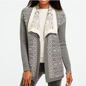 Talbots Gray And Cream Snowflake Cardigan Sweater
